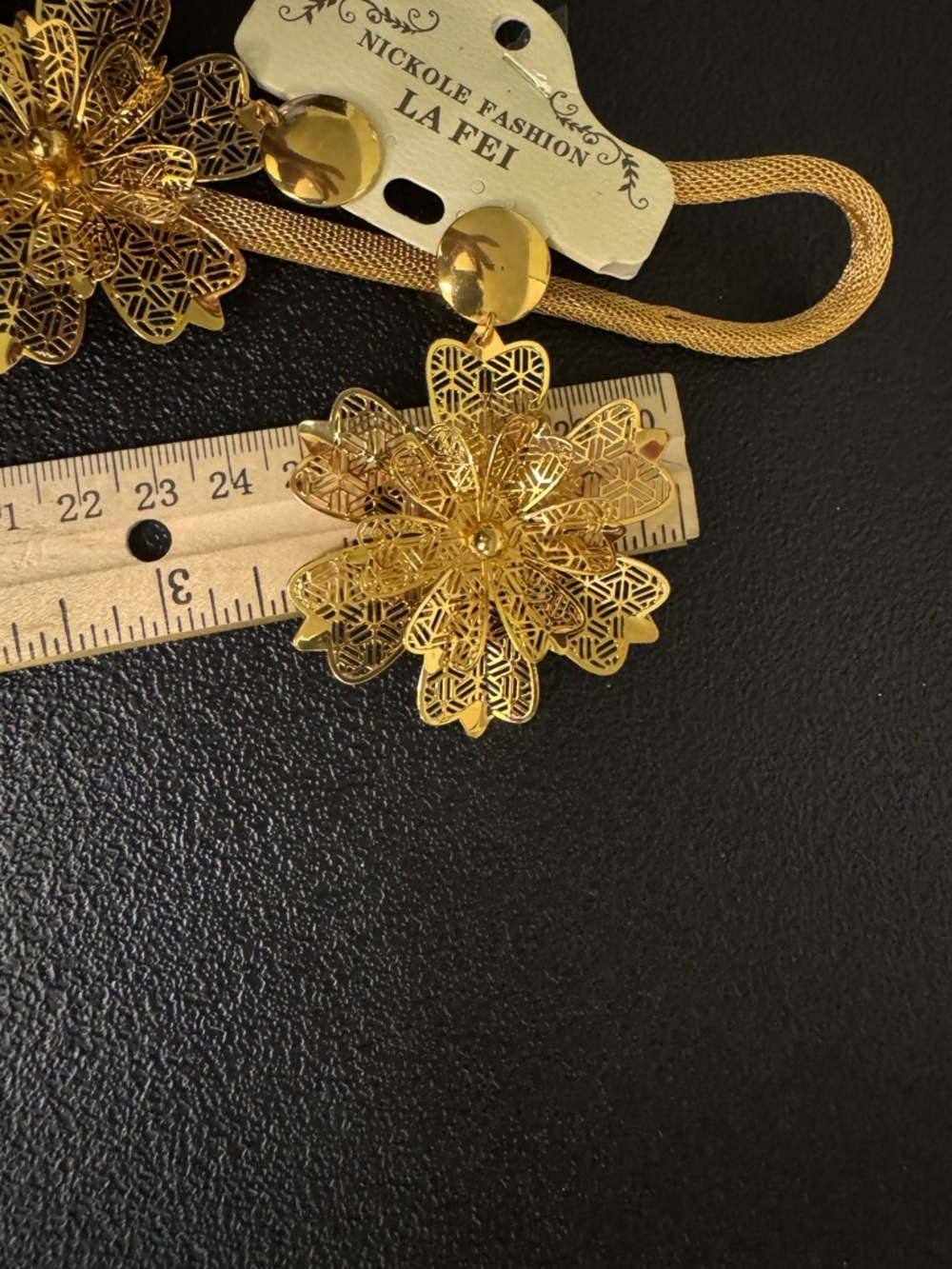 Gold Floral Filigree Necklace Pierced Earrings Set - Picture 8 of 10